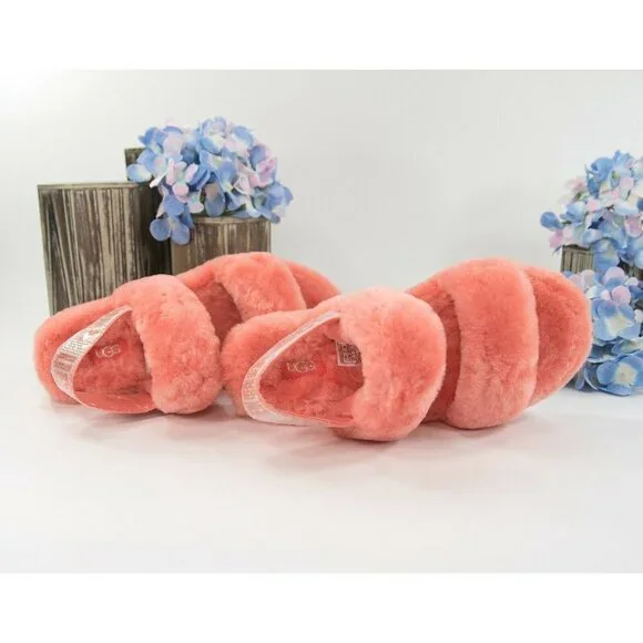 UGG Fluff Oh Yea Coral Bling Sheepskin Fur Slippers Slides Sandals Sz 6 NIB - Picture 7 of 9